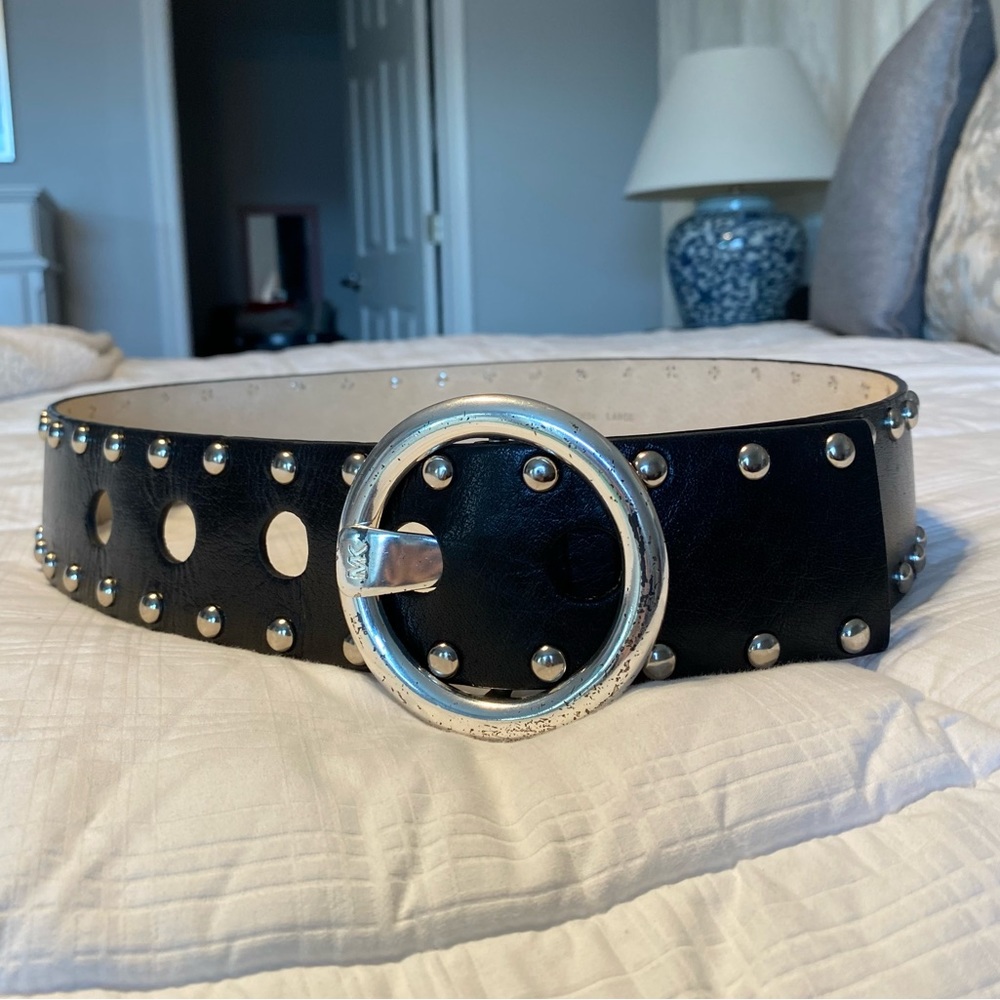 Michael Kors Chunky Black Studded Genuine Leather Belt size L